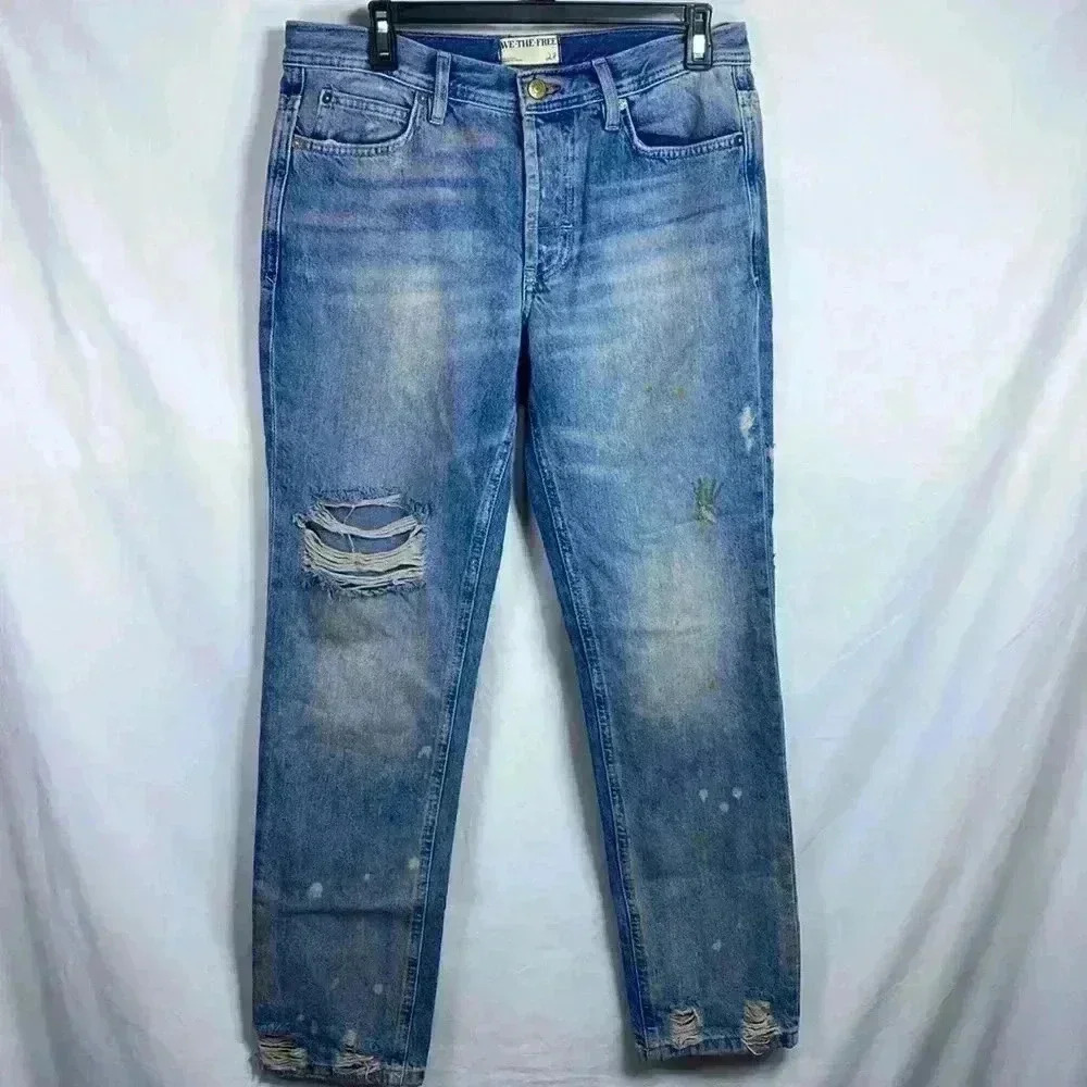 We The Free Unknown Legend Mid Rise Skinny Distressed Blue Denim Jeans Size 27.